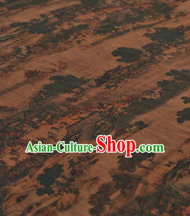 Chinese Traditional Classical Pattern Design Brown Gambiered Guangdong Gauze Asian Brocade Silk Fabric