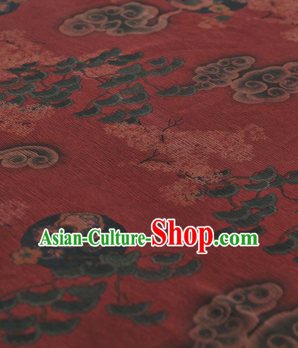 Chinese Traditional Classical Clouds Pattern Design Red Gambiered Guangdong Gauze Asian Brocade Silk Fabric