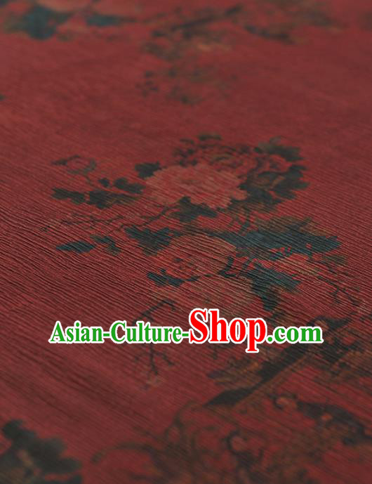 Chinese Traditional Classical Peony Pattern Design Wine Red Gambiered Guangdong Gauze Asian Brocade Silk Fabric