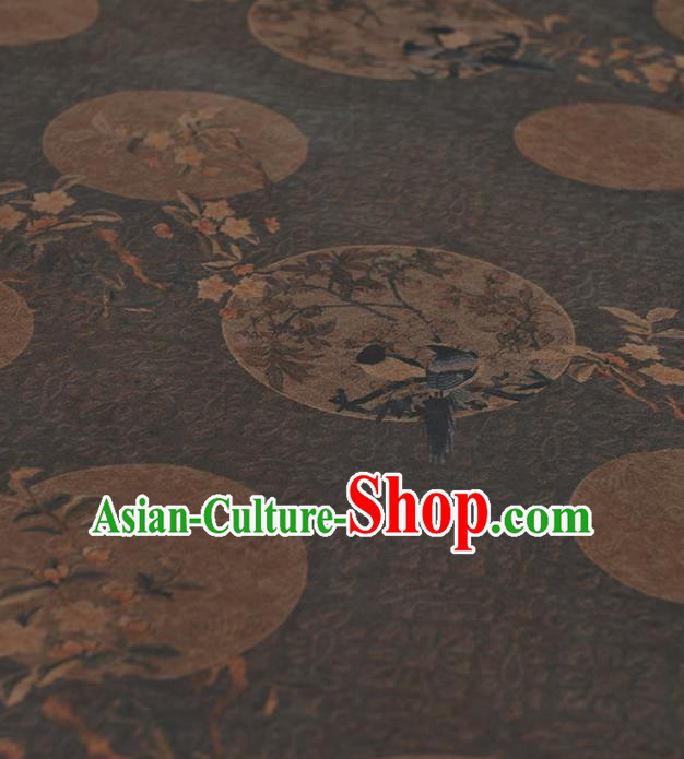 Chinese Traditional Classical Magpie Wintersweet Pattern Design Brown Gambiered Guangdong Gauze Asian Brocade Silk Fabric