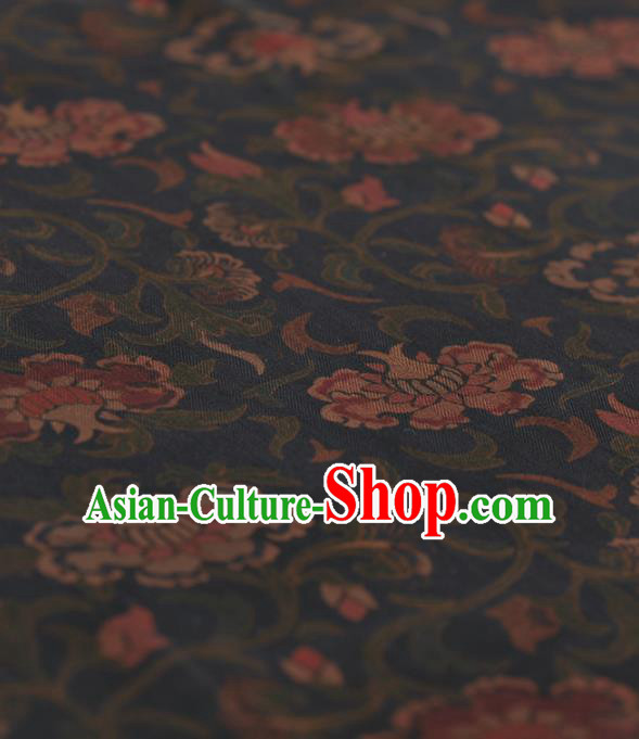 Chinese Traditional Pomegranate Flowers Pattern Design Navy Gambiered Guangdong Gauze Asian Brocade Silk Fabric