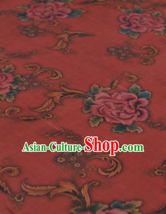 Chinese Traditional Peony Pattern Design Red Gambiered Guangdong Gauze Asian Brocade Silk Fabric