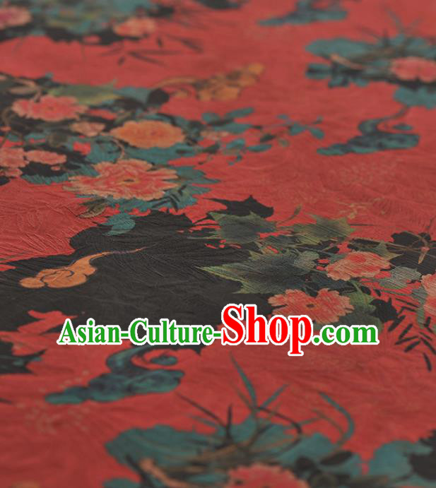Chinese Traditional Peony Orchid Pattern Design Red Gambiered Guangdong Gauze Asian Brocade Silk Fabric