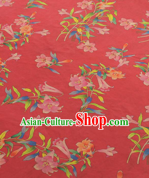 Chinese Traditional Petunia Pattern Design Red Gambiered Guangdong Gauze Asian Brocade Silk Fabric