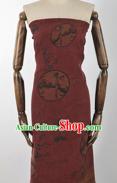 Chinese Traditional Magpie Pattern Design Wine Red Gambiered Guangdong Gauze Asian Brocade Silk Fabric