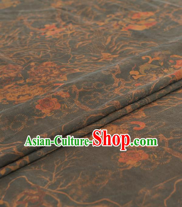 Chinese Traditional Peony Pattern Design Olive Green Gambiered Guangdong Gauze Asian Brocade Silk Fabric