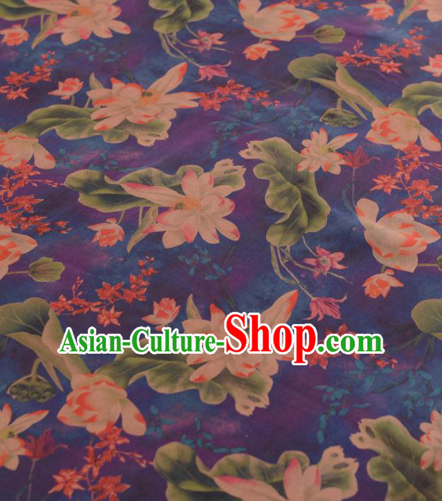 Chinese Classical Lotus Pattern Design Purple Gambiered Guangdong Gauze Traditional Asian Brocade Silk Fabric