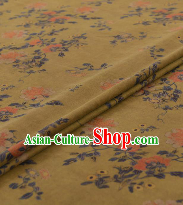 Chinese Classical Peony Flowers Pattern Design Yellow Gambiered Guangdong Gauze Traditional Asian Brocade Silk Fabric