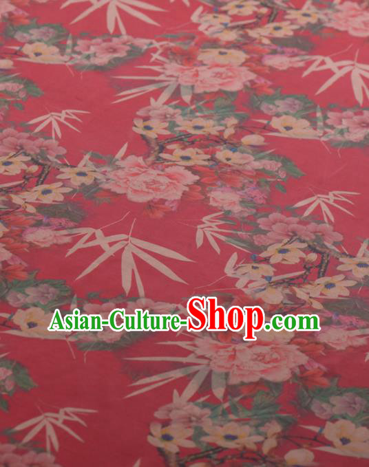 Chinese Classical Bamboo Peony Pattern Design Rosy Gambiered Guangdong Gauze Traditional Asian Brocade Silk Fabric