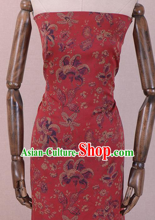Asian Chinese Classical Pattern Design Red Gambiered Guangdong Gauze Traditional Cheongsam Brocade Silk Fabric
