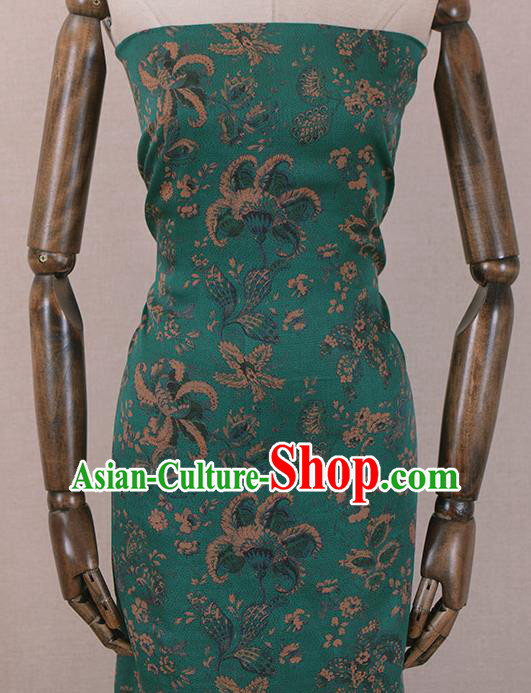 Asian Chinese Classical Pattern Design Green Gambiered Guangdong Gauze Traditional Cheongsam Brocade Silk Fabric