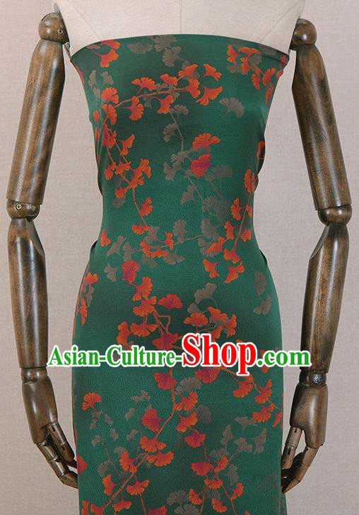 Asian Chinese Classical Ginkgo Leaf Pattern Design Green Gambiered Guangdong Gauze Traditional Cheongsam Brocade Silk Fabric