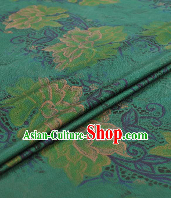 Chinese Classical Peony Pattern Design Green Gambiered Guangdong Gauze Traditional Asian Brocade Silk Fabric