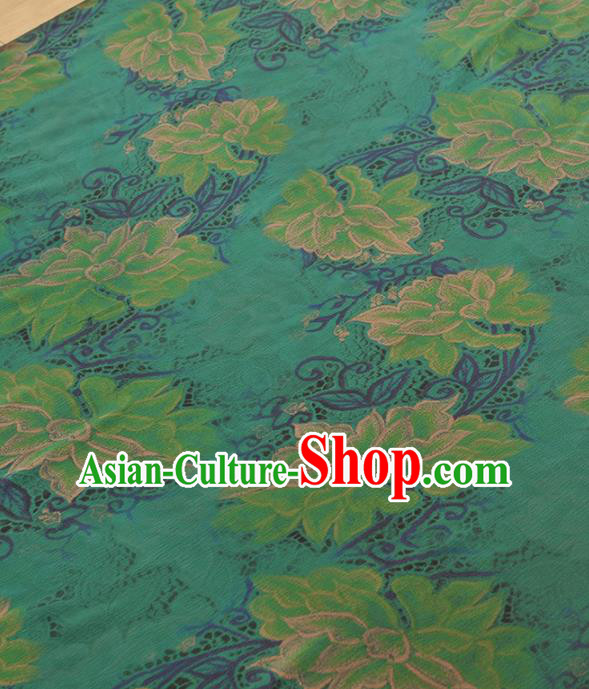 Chinese Classical Peony Pattern Design Green Gambiered Guangdong Gauze Traditional Asian Brocade Silk Fabric