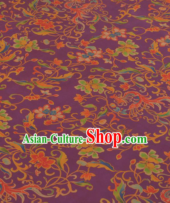 Chinese Classical Phoenix Peony Pattern Design Purple Gambiered Guangdong Gauze Traditional Asian Brocade Silk Fabric