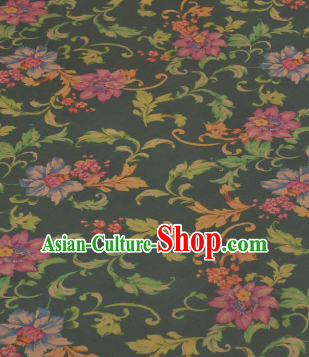 Chinese Classical Peony Pattern Design Green Gambiered Guangdong Gauze Traditional Asian Brocade Silk Fabric