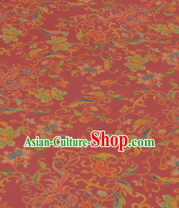 Chinese Classical Phoenix Peony Pattern Design Red Gambiered Guangdong Gauze Traditional Asian Brocade Silk Fabric