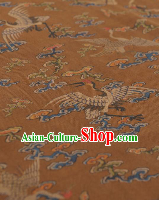 Chinese Classical Cloud Cranes Pattern Design Khaki Gambiered Guangdong Gauze Traditional Asian Brocade Silk Fabric