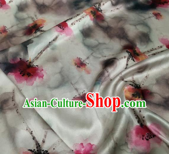 Asian Chinese Classical Printing Pattern White Brocade Satin Drapery Traditional Cheongsam Brocade Silk Fabric