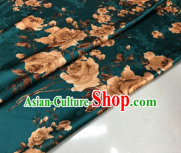 Asian Chinese Classical Roses Pattern Atrovirens Brocade Satin Drapery Traditional Cheongsam Brocade Silk Fabric