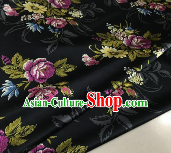 Asian Chinese Classical Roses Pattern Black Brocade Satin Drapery Traditional Cheongsam Brocade Silk Fabric