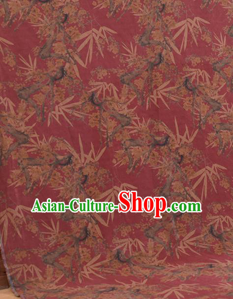 Asian Chinese Classical Plum Bamboo Leaf Pattern Wine Red Gambiered Guangdong Gauze Traditional Cheongsam Brocade Silk Fabric