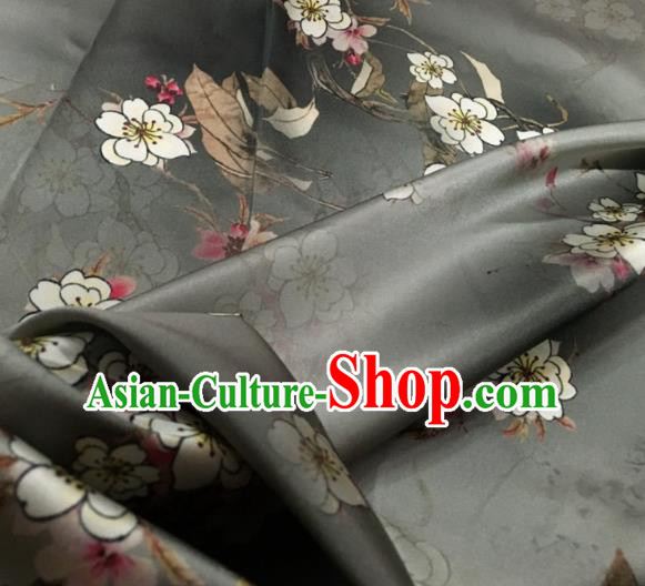 Asian Chinese Classical Plum Pattern Grey Brocade Satin Drapery Traditional Cheongsam Brocade Silk Fabric