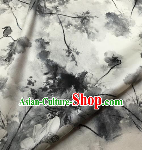 Asian Chinese Classical Ink Painting Lotus Pattern Brocade Satin Drapery Traditional Cheongsam Brocade Silk Fabric