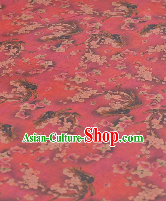 Asian Chinese Classical Plum Pattern Rosy Gambiered Guangdong Gauze Traditional Cheongsam Brocade Silk Fabric