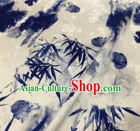 Asian Chinese Classical Bamboo Pattern White Brocade Satin Drapery Traditional Cheongsam Brocade Silk Fabric