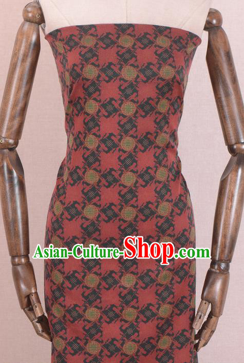 Asian Chinese Classical Lucky Pattern Red Gambiered Guangdong Gauze Traditional Cheongsam Brocade Silk Fabric