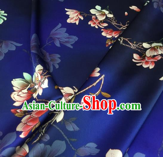 Asian Chinese Classical Magnolia Pattern Royalblue Brocade Satin Drapery Traditional Cheongsam Brocade Silk Fabric