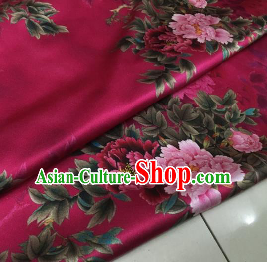 Asian Chinese Classical Peony Pattern Rosy Brocade Satin Drapery Traditional Cheongsam Brocade Silk Fabric