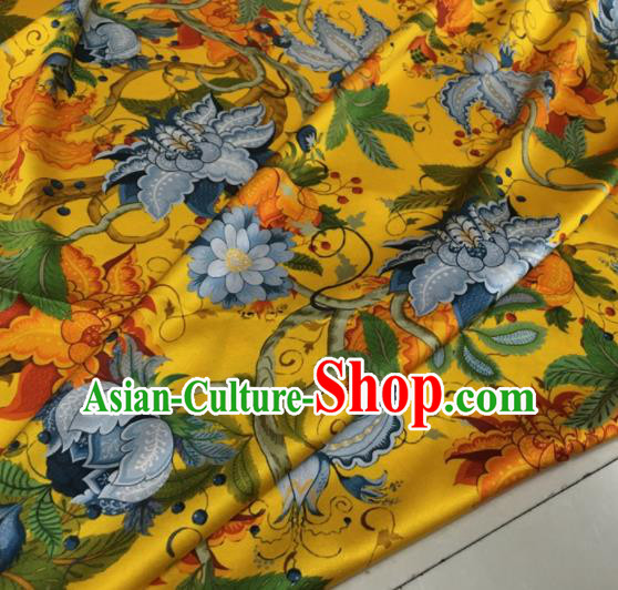 Asian Chinese Classical Pattern Yellow Brocade Satin Drapery Traditional Cheongsam Brocade Silk Fabric