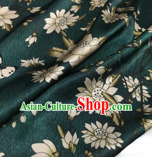 Asian Chinese Classical Lotus Pattern Deep Green Brocade Satin Drapery Traditional Cheongsam Brocade Silk Fabric