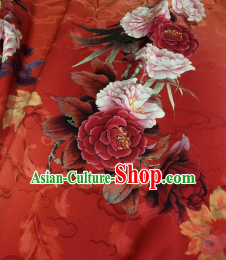 Asian Chinese Classical Peony Pattern Orange Brocade Satin Drapery Traditional Cheongsam Brocade Silk Fabric
