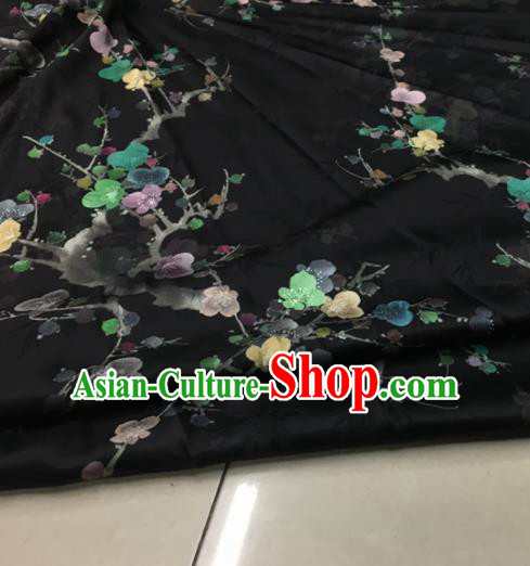 Asian Chinese Classical Plum Pattern Black Brocade Satin Drapery Traditional Cheongsam Brocade Silk Fabric