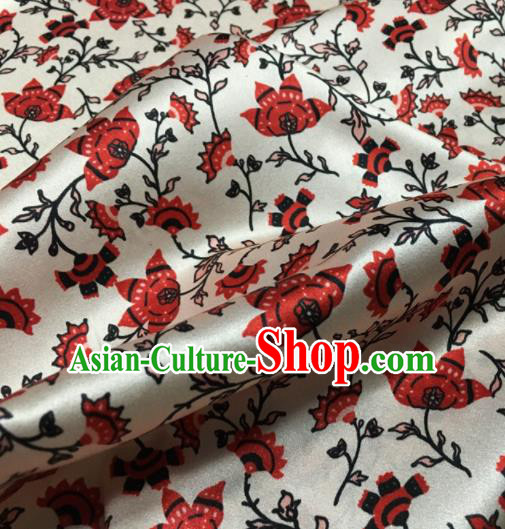 Asian Chinese Classical Flowers Pattern White Brocade Satin Drapery Traditional Cheongsam Brocade Silk Fabric