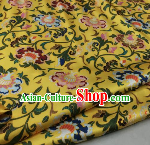 Asian Chinese Classical Cirrus Flowers Pattern Yellow Brocade Satin Drapery Traditional Cheongsam Brocade Silk Fabric