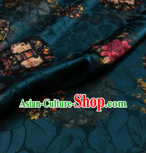 Asian Chinese Classical Peony Pattern Peacock Green Brocade Satin Drapery Traditional Cheongsam Brocade Silk Fabric