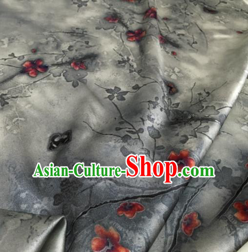 Asian Chinese Classical Plum Pattern Grey Brocade Satin Drapery Traditional Cheongsam Brocade Silk Fabric