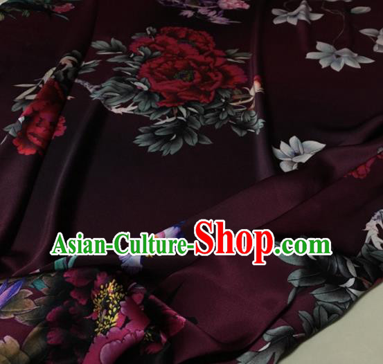 Asian Chinese Classical Peony Pattern Deep Purple Brocade Satin Drapery Traditional Cheongsam Brocade Silk Fabric