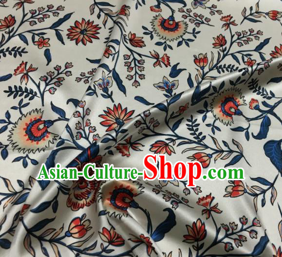 Asian Chinese Classical Daisy Pattern White Brocade Satin Drapery Traditional Cheongsam Brocade Silk Fabric