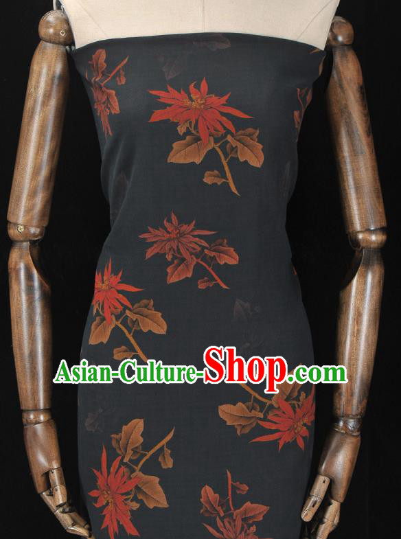 Asian Chinese Classical Maple Leaf Pattern Navy Gambiered Guangdong Gauze Traditional Cheongsam Brocade Silk Fabric