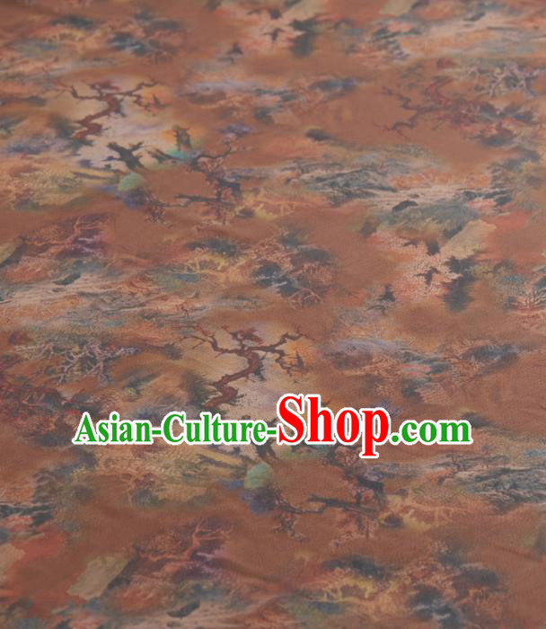 Asian Chinese Classical Pattern Brown Gambiered Guangdong Gauze Traditional Cheongsam Brocade Silk Fabric