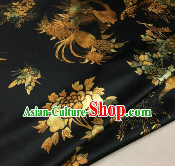 Asian Chinese Classical Peacock Pattern Black Brocade Satin Drapery Traditional Cheongsam Brocade Silk Fabric