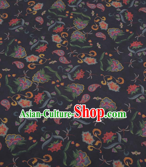 Asian Chinese Classical Flowers Pattern Black Gambiered Guangdong Gauze Traditional Cheongsam Brocade Silk Fabric