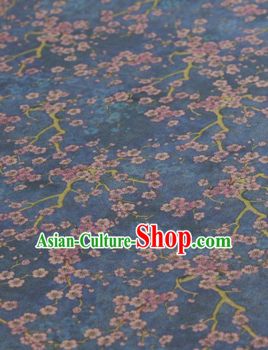 Asian Chinese Classical Plum Blossom Pattern Blue Gambiered Guangdong Gauze Traditional Cheongsam Brocade Silk Fabric
