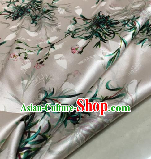 Asian Chinese Classical Orchid Pattern White Brocade Satin Drapery Traditional Cheongsam Brocade Silk Fabric