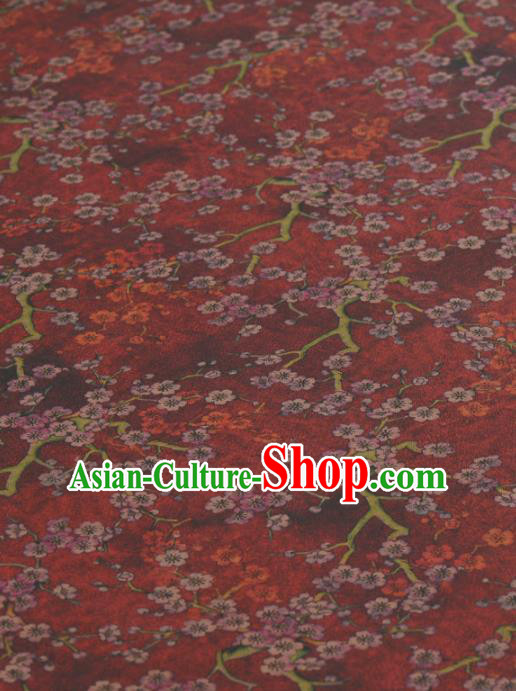 Asian Chinese Classical Plum Blossom Pattern Purplish Red Gambiered Guangdong Gauze Traditional Cheongsam Brocade Silk Fabric